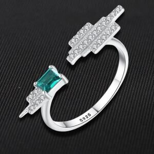 Gemstone Crystal Ring Emerald Cut Topaz Open Adjustable Cocktail Green OS NWT
